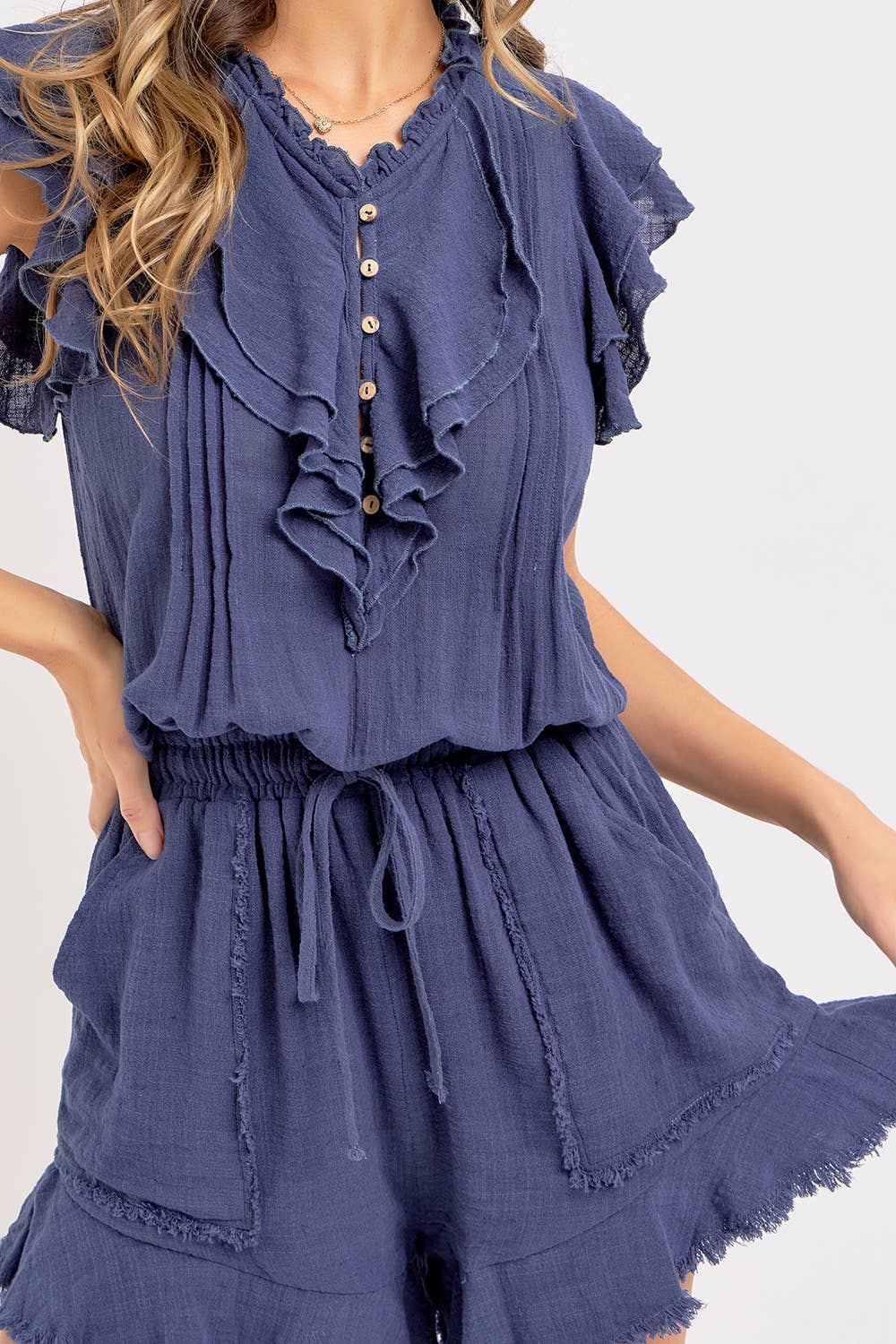 Casual Cotton Romper - Ink-Jumpsuits & Rompers- Hometown Style HTS, women's in store and online boutique located in Ingersoll, Ontario
