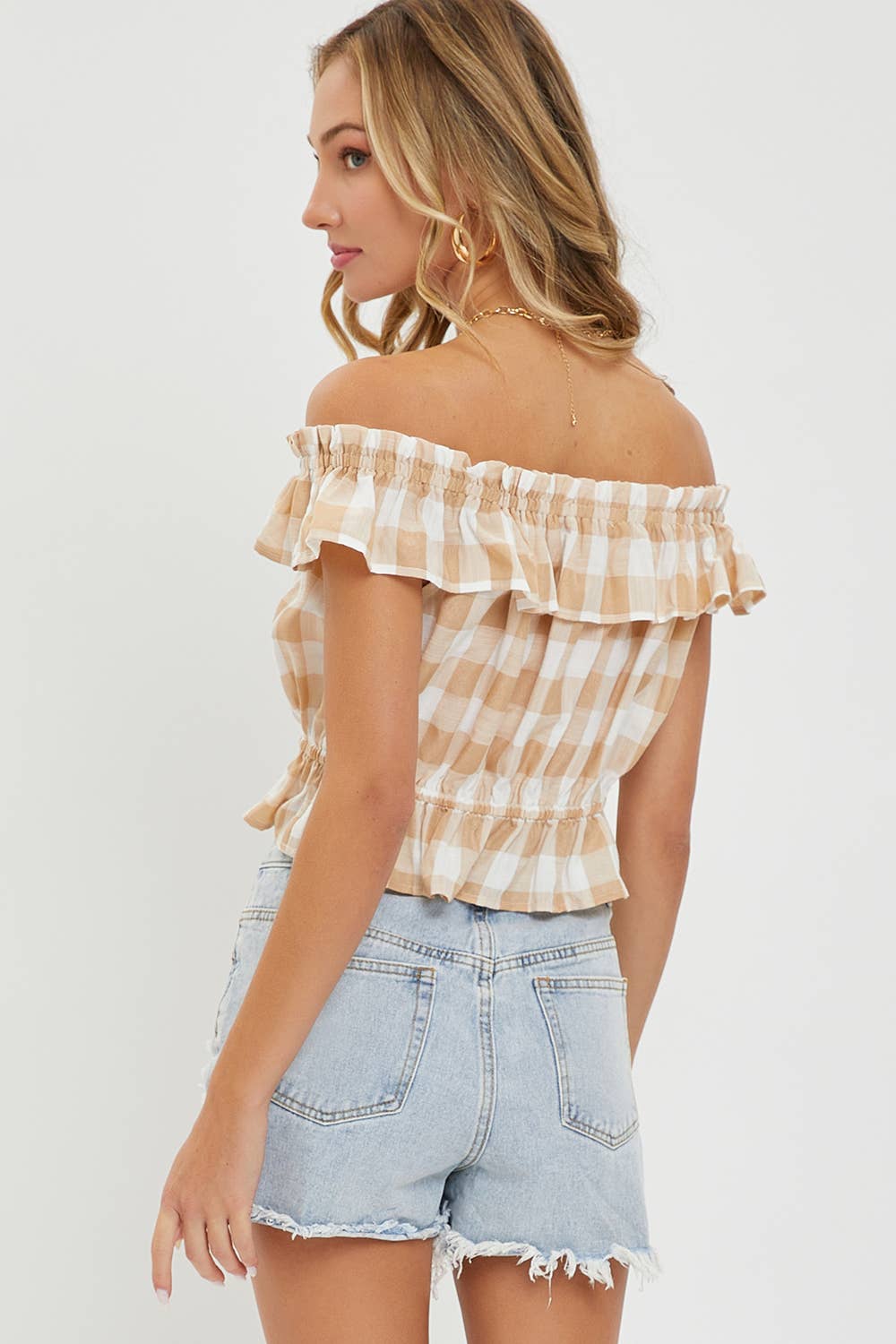 Gingham Ruffle Top-Tops- Hometown Style HTS, women's in store and online boutique located in Ingersoll, Ontario