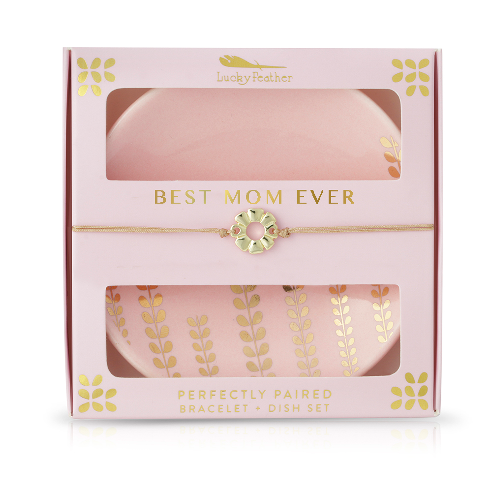 Bracelet + Dish Set - Best Mom Ever - Round dish/Card Box- Hometown Style HTS, women's in store and online boutique located in Ingersoll, Ontario