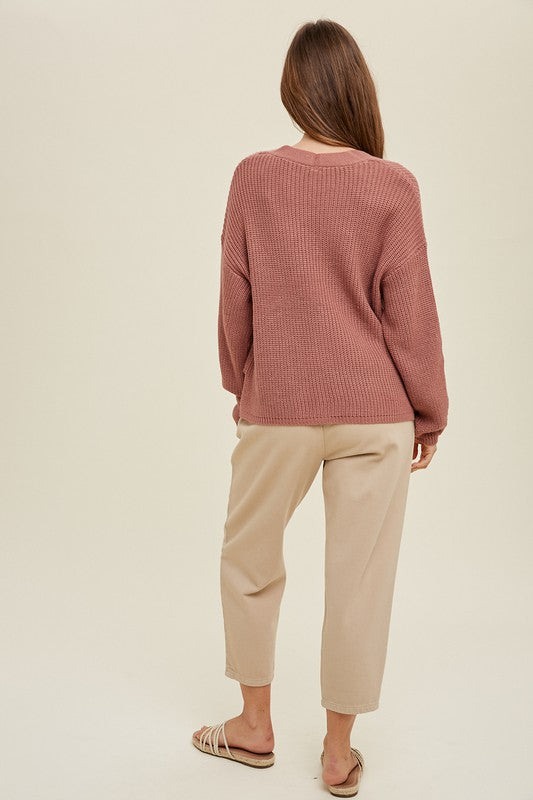 Chunky Cardi Sweater - Red Bean-Sweater- Hometown Style HTS, women's in store and online boutique located in Ingersoll, Ontario