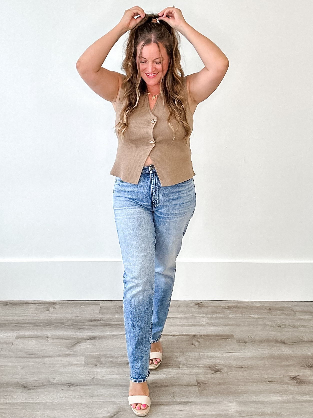 Sleeveless Gold Button Sweater Vest - Mocha-Tops- Hometown Style HTS, women's in store and online boutique located in Ingersoll, Ontario