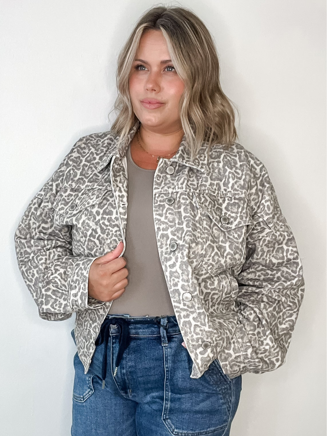 Muted Leopard Denim Jacket-Coat & Jackets- Hometown Style HTS, women's in store and online boutique located in Ingersoll, Ontario