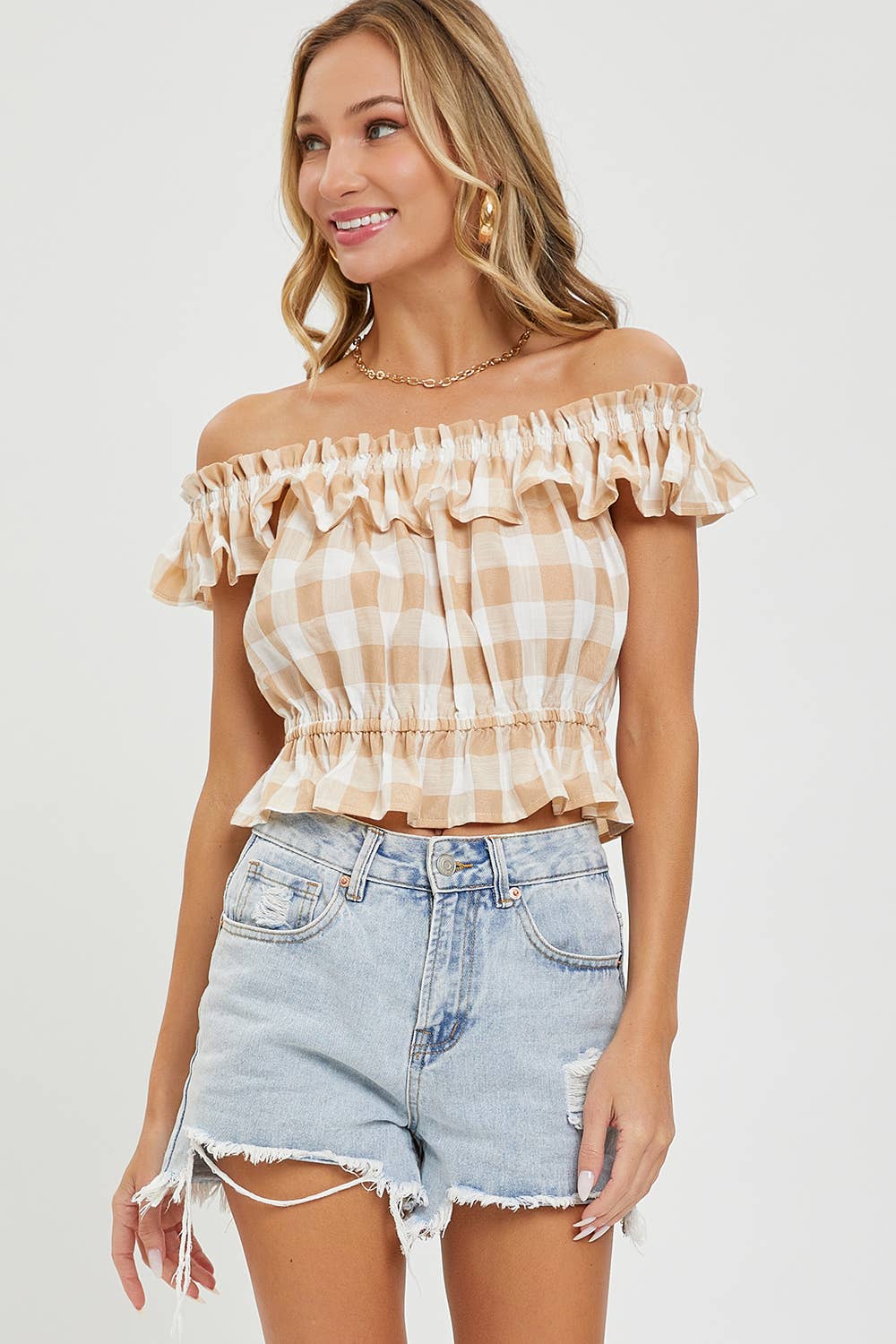 Gingham Ruffle Top-Tops- Hometown Style HTS, women's in store and online boutique located in Ingersoll, Ontario