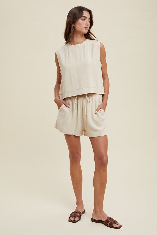 Linen Tank Top & Shorts Set - Natural-set- Hometown Style HTS, women's in store and online boutique located in Ingersoll, Ontario