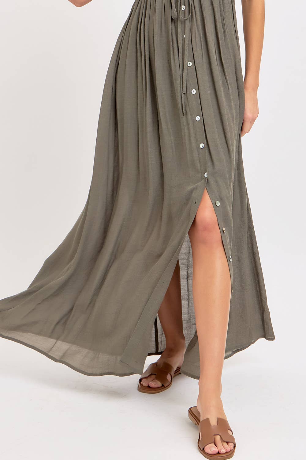 Deep V Neckline Maxi Dress - Olive-dress- Hometown Style HTS, women's in store and online boutique located in Ingersoll, Ontario