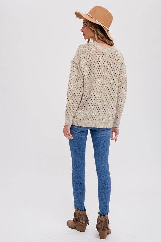 Eyelet Knit Sweater-Sweater- Hometown Style HTS, women's in store and online boutique located in Ingersoll, Ontario