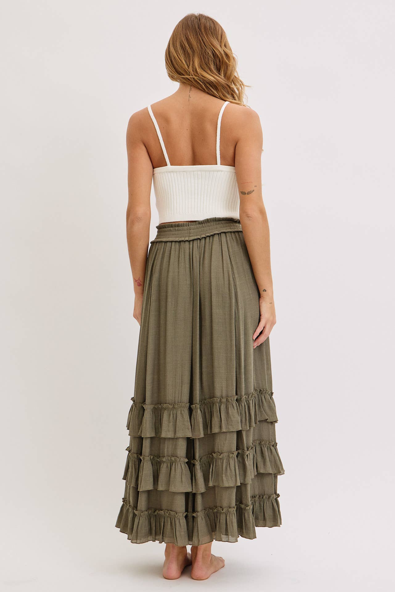 Tiered Ruffle Maxi Skirt - Olive-Skirt- Hometown Style HTS, women's in store and online boutique located in Ingersoll, Ontario