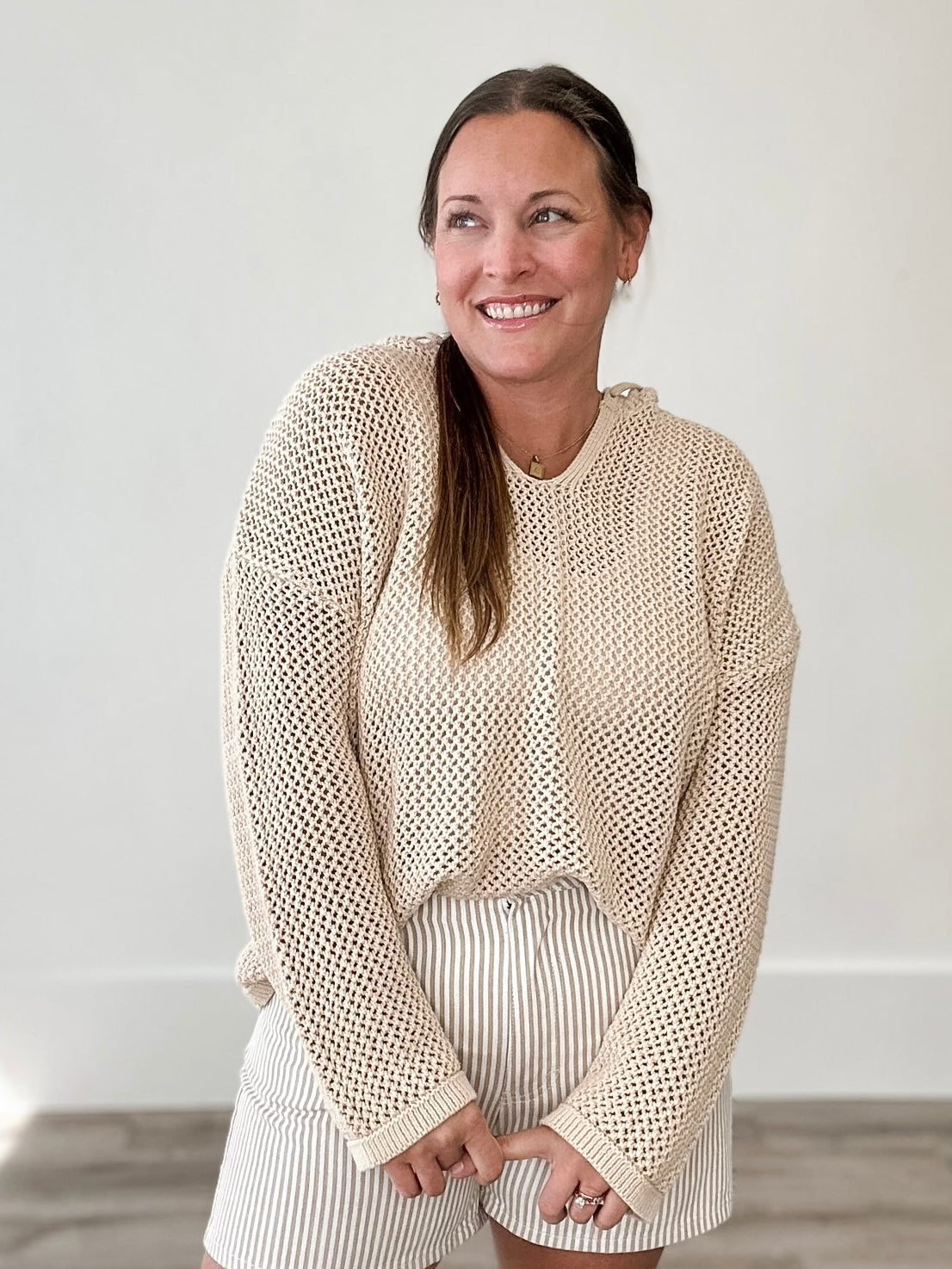 Open Knit Sweater - Taupe-Sweater- Hometown Style HTS, women's in store and online boutique located in Ingersoll, Ontario