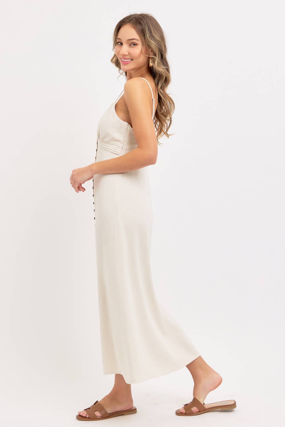 Feminine Linen Blend Midi Dress-dress- Hometown Style HTS, women's in store and online boutique located in Ingersoll, Ontario