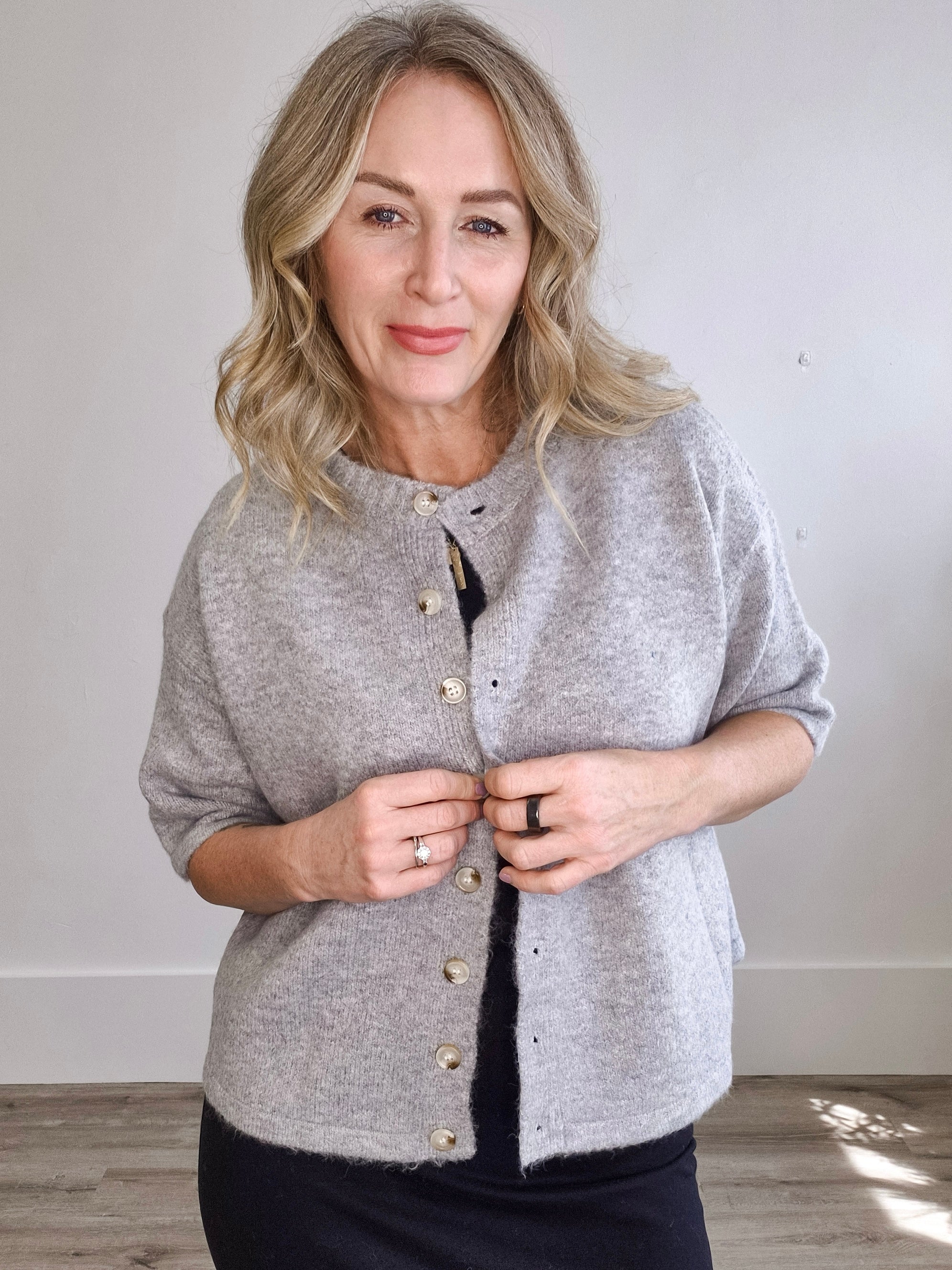 Brushed Button Up Sweater - Grey-Sweaters and Cardigans- Hometown Style HTS, women's in store and online boutique located in Ingersoll, Ontario