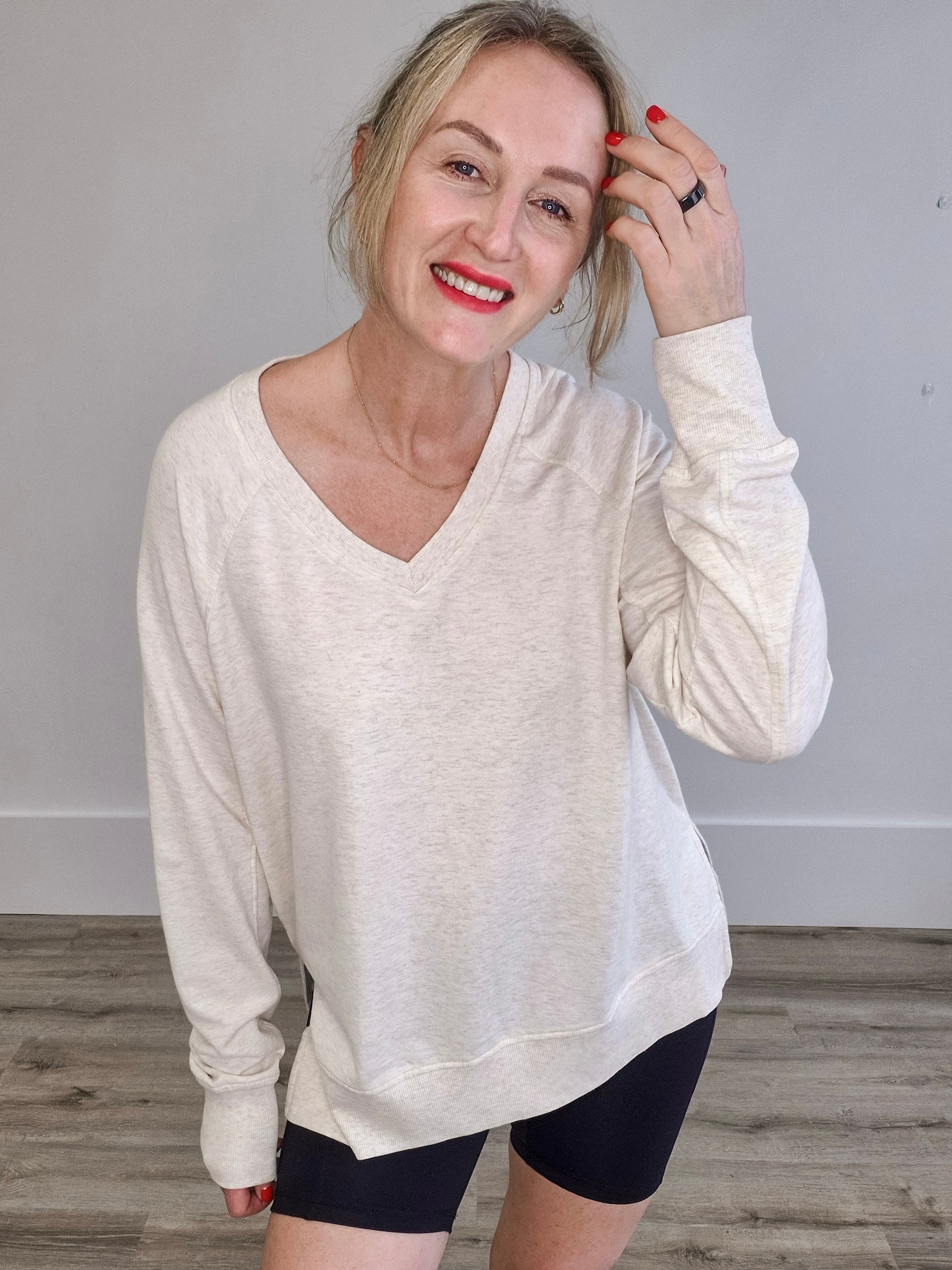 Modern Weekender V Neck - Light Oatmeal-Sweater- Hometown Style HTS, women's in store and online boutique located in Ingersoll, Ontario