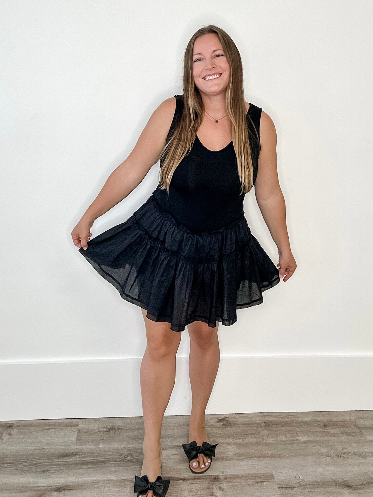 Mixed Media Knit Mini Dress - Black-dress- Hometown Style HTS, women's in store and online boutique located in Ingersoll, Ontario