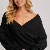 Wrap Crossover Sweater - Black-sweater- Hometown Style HTS, women's in store and online boutique located in Ingersoll, Ontario