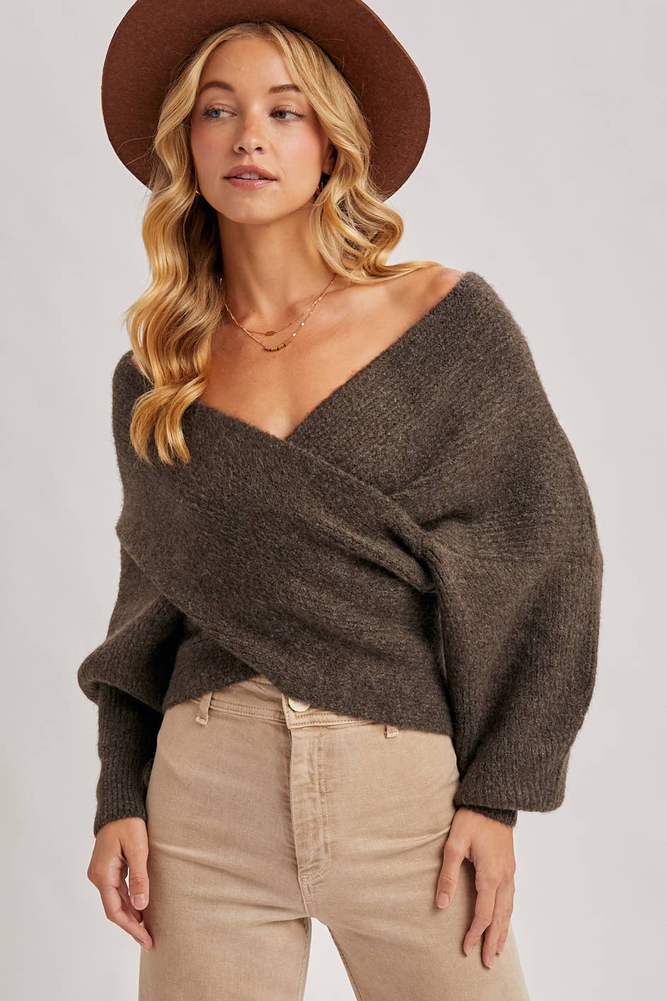 Wrap Crossover Sweater - Ash-Sweater- Hometown Style HTS, women's in store and online boutique located in Ingersoll, Ontario