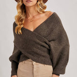 Wrap Crossover Sweater - Ash-Sweater- Hometown Style HTS, women's in store and online boutique located in Ingersoll, Ontario