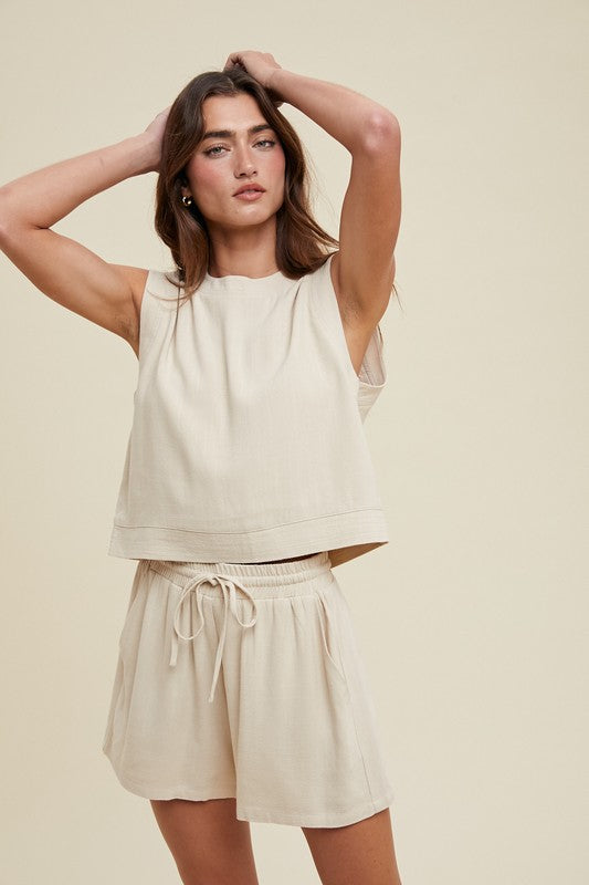 Linen Tank Top & Shorts Set - Natural-set- Hometown Style HTS, women's in store and online boutique located in Ingersoll, Ontario