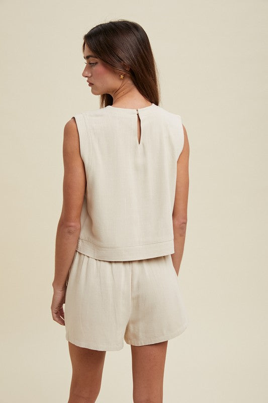 Linen Tank Top & Shorts Set - Natural-set- Hometown Style HTS, women's in store and online boutique located in Ingersoll, Ontario
