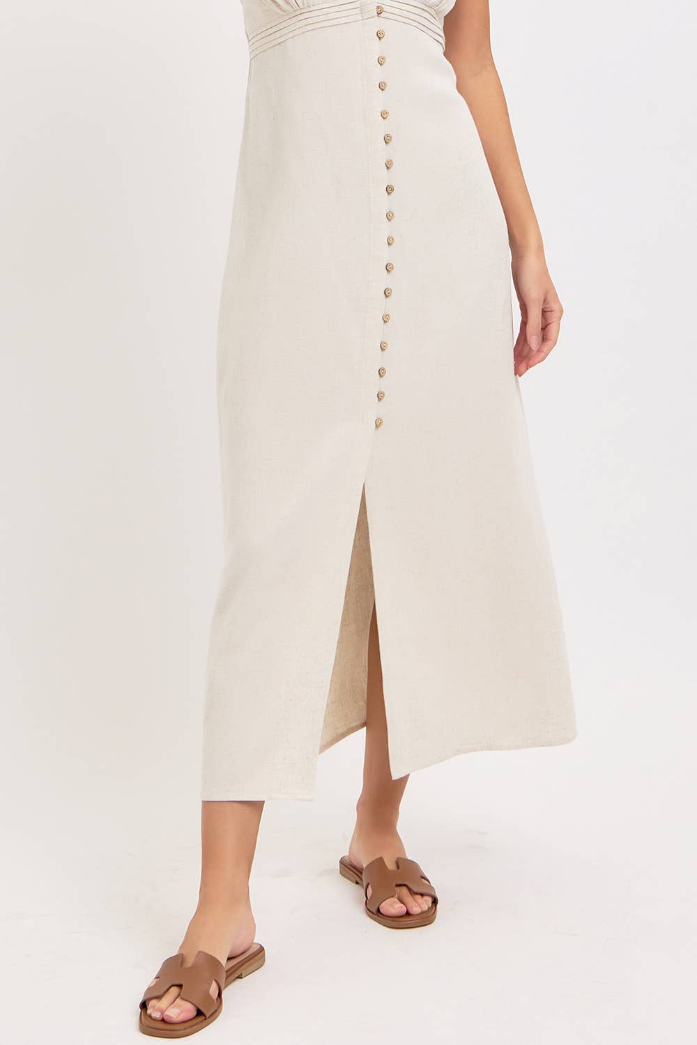 Feminine Linen Blend Midi Dress-dress- Hometown Style HTS, women's in store and online boutique located in Ingersoll, Ontario