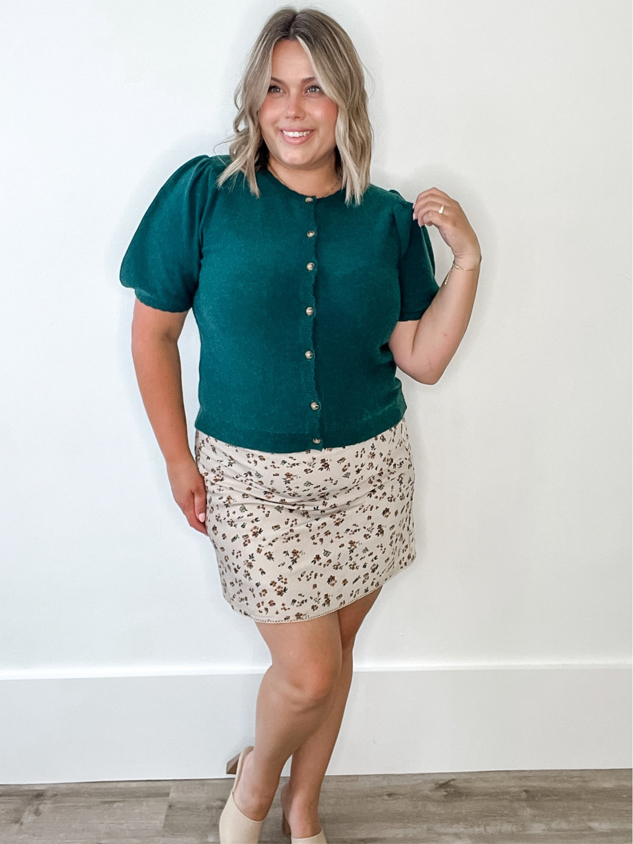 Puff Sleeve Button up Cardigan - Forest-Sweaters and Cardigans- Hometown Style HTS, women's in store and online boutique located in Ingersoll, Ontario