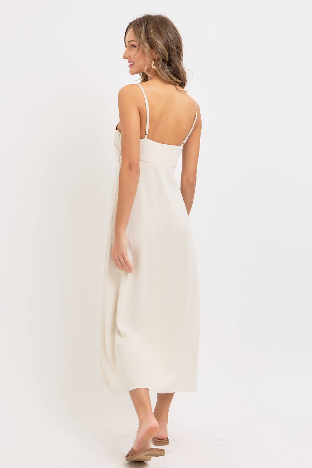 Feminine Linen Blend Midi Dress-dress- Hometown Style HTS, women's in store and online boutique located in Ingersoll, Ontario