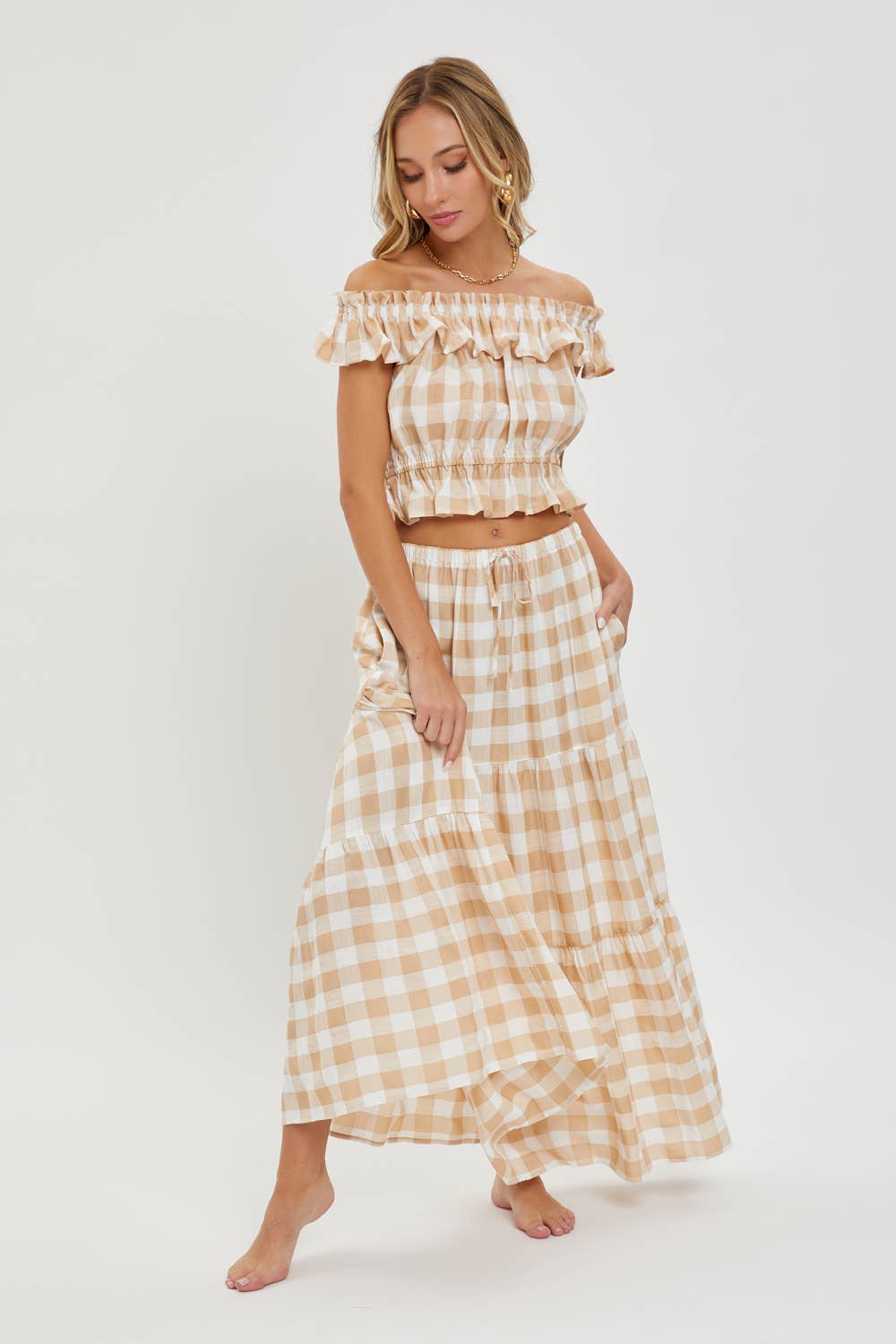 Gingham Ruffle Top-Tops- Hometown Style HTS, women's in store and online boutique located in Ingersoll, Ontario