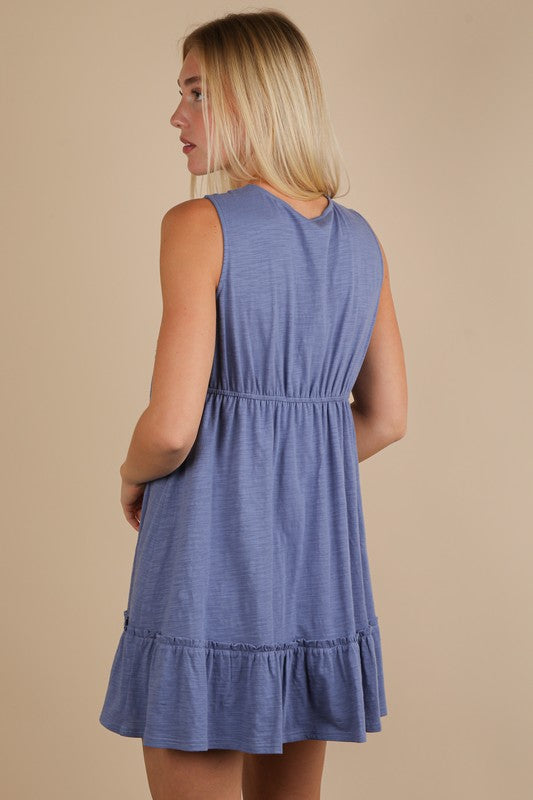 V-Neck Mini Dress - Blue-dress- Hometown Style HTS, women's in store and online boutique located in Ingersoll, Ontario