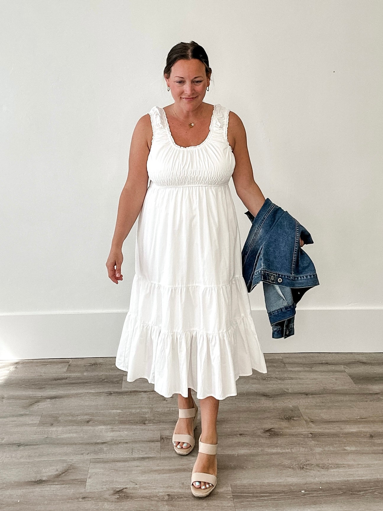 Scoop Neck Tiered Midi Dress - White-dress- Hometown Style HTS, women's in store and online boutique located in Ingersoll, Ontario