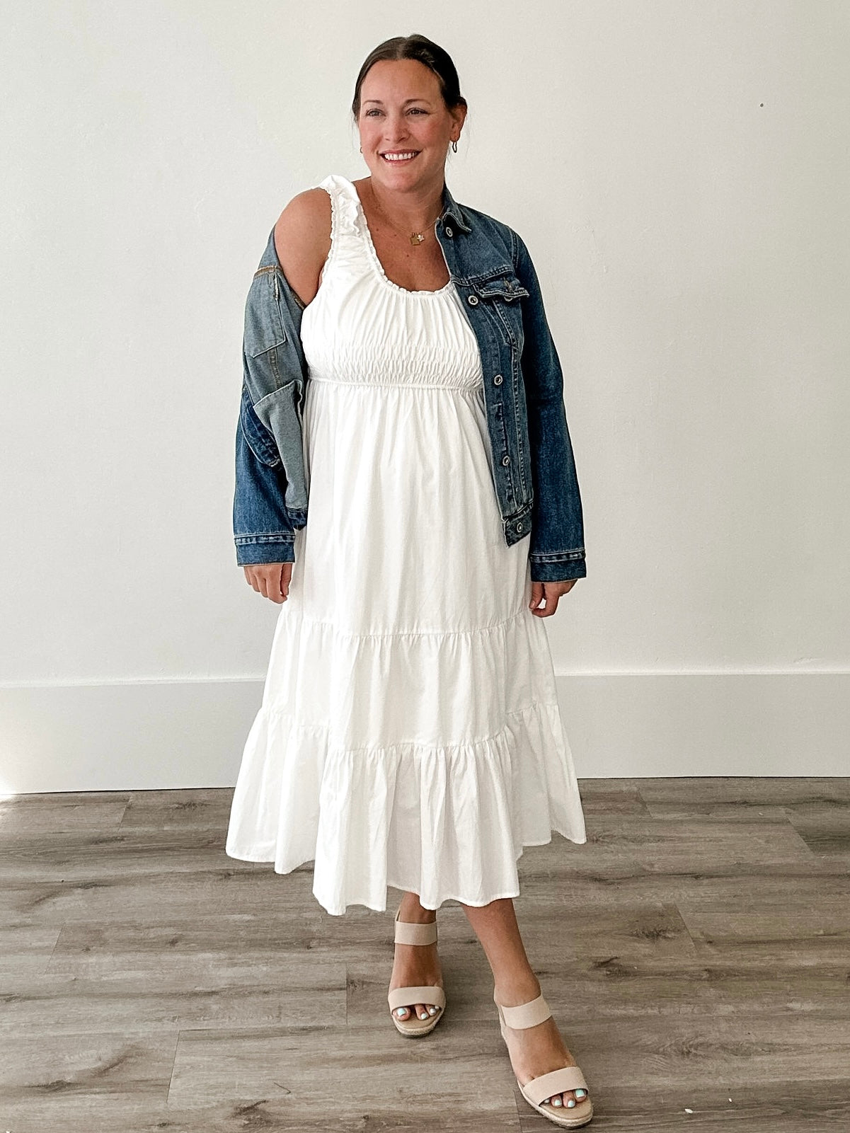 Scoop Neck Tiered Midi Dress - White-dress- Hometown Style HTS, women's in store and online boutique located in Ingersoll, Ontario