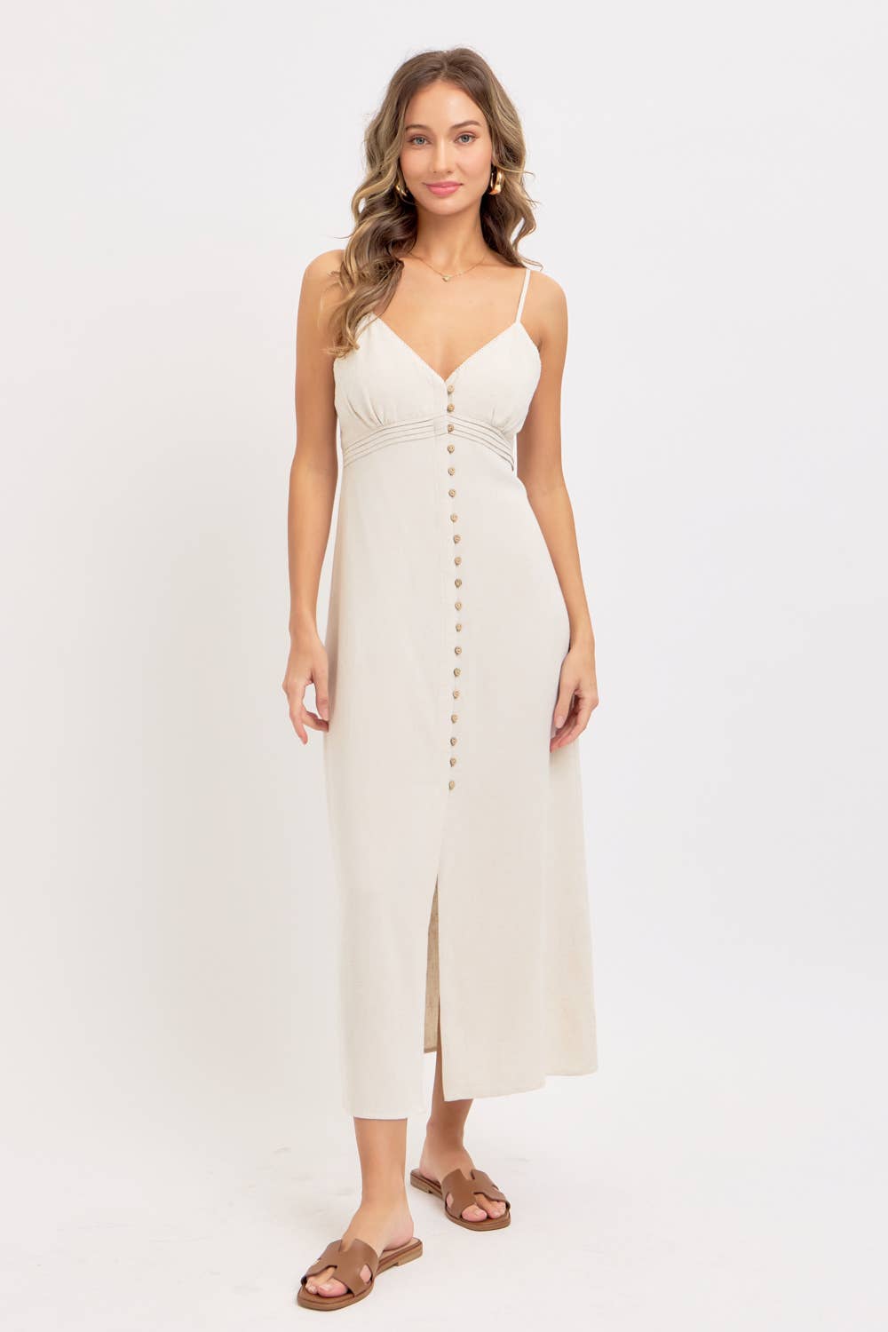 Feminine Linen Blend Midi Dress-dress- Hometown Style HTS, women's in store and online boutique located in Ingersoll, Ontario