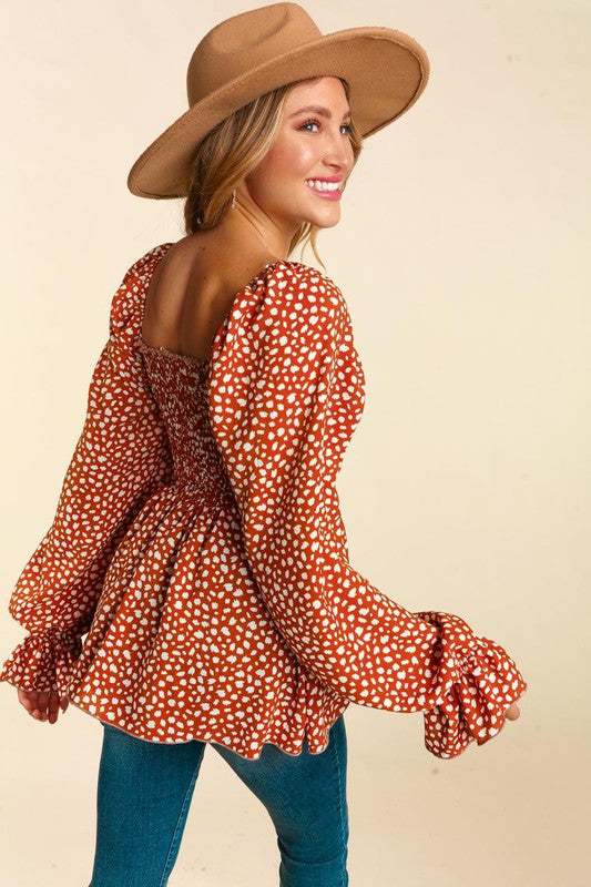 Long Sleeve Babydoll - Rust-blouse- Hometown Style HTS, women's in store and online boutique located in Ingersoll, Ontario