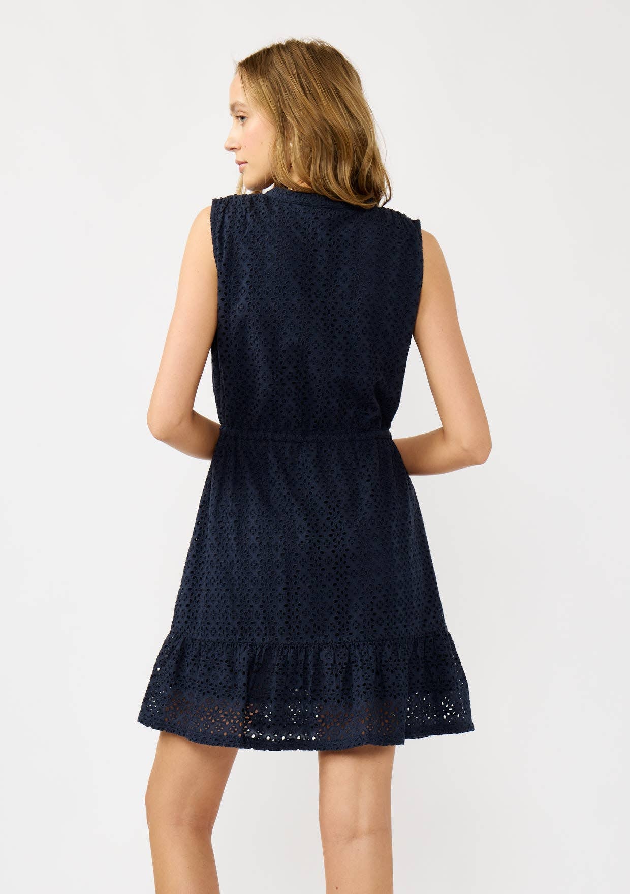 Floral Eyelet Button-Down Tank Dress - Navy-dress- Hometown Style HTS, women's in store and online boutique located in Ingersoll, Ontario