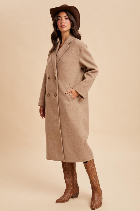 Felted Double Breasted Lapel Duster Coat - Fawn-Coat & Jackets- Hometown Style HTS, women's in store and online boutique located in Ingersoll, Ontario
