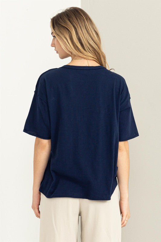 Short Sleeve Tee with Patch Pocket - Navy-tee- Hometown Style HTS, women's in store and online boutique located in Ingersoll, Ontario