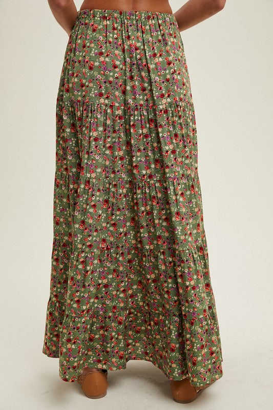 Tiered Floral Maxi Skirt - Green-skirt- Hometown Style HTS, women's in store and online boutique located in Ingersoll, Ontario