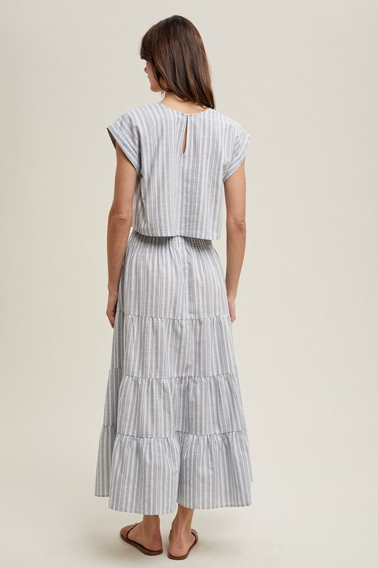 Striped Relaxed Crop top and Skirt Set - Blue-set- Hometown Style HTS, women's in store and online boutique located in Ingersoll, Ontario