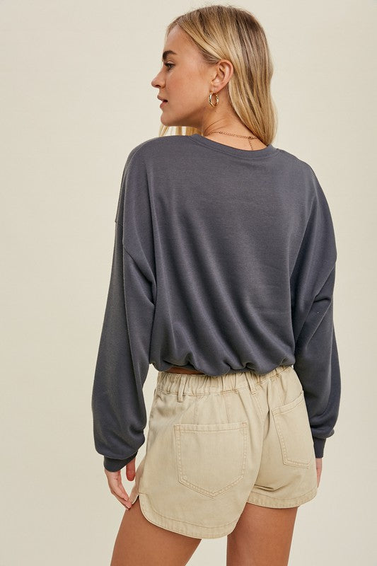 French Terry Pullover - Charcoal-Skirt- Hometown Style HTS, women's in store and online boutique located in Ingersoll, Ontario