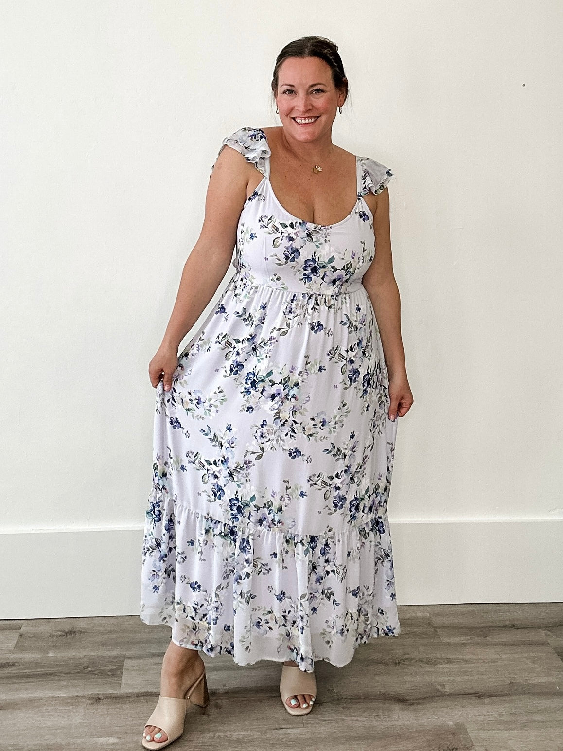Floral Textured Open Back Tie Maxi Dress-Dress- Hometown Style HTS, women's in store and online boutique located in Ingersoll, Ontario