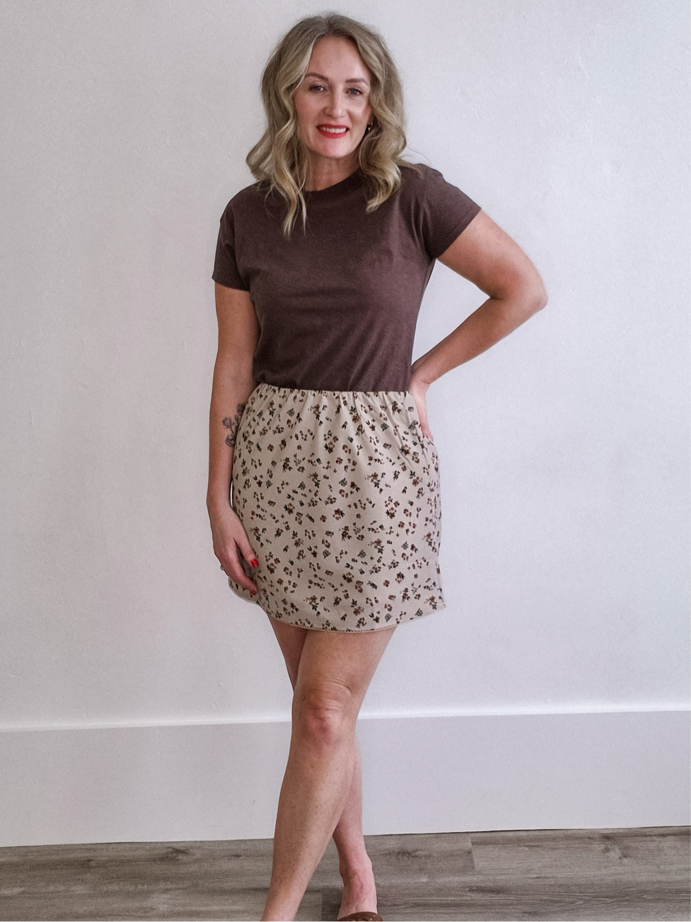 Floral Mini Skirt - Champagne-Skirt- Hometown Style HTS, women's in store and online boutique located in Ingersoll, Ontario
