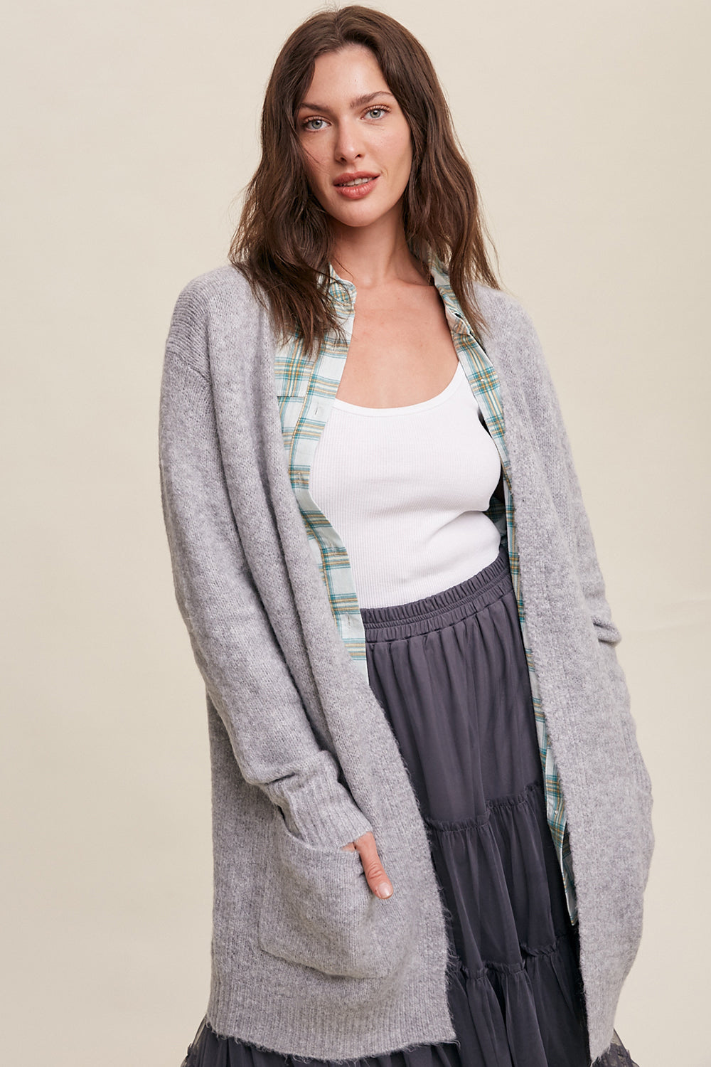 Open Front Cardigan - Heather Grey-Sweater- Hometown Style HTS, women's in store and online boutique located in Ingersoll, Ontario