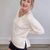 Modern Weekender V Neck - Light Oatmeal-Sweater- Hometown Style HTS, women's in store and online boutique located in Ingersoll, Ontario