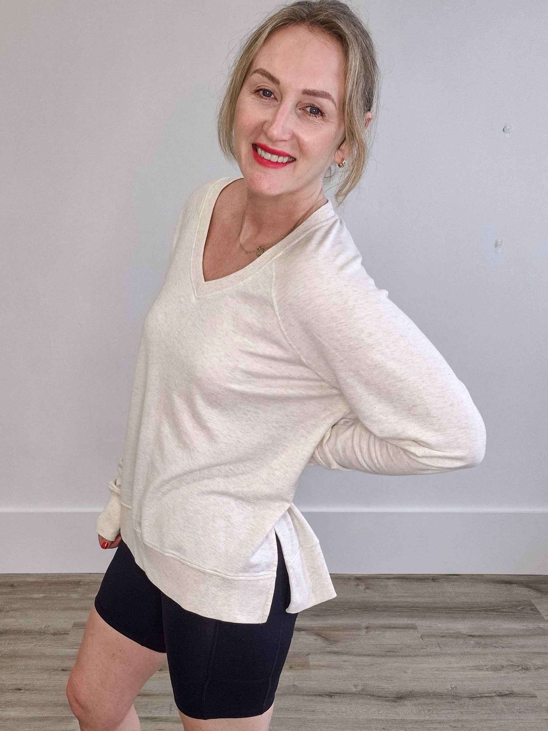 Modern Weekender V Neck - Light Oatmeal-Sweater- Hometown Style HTS, women's in store and online boutique located in Ingersoll, Ontario