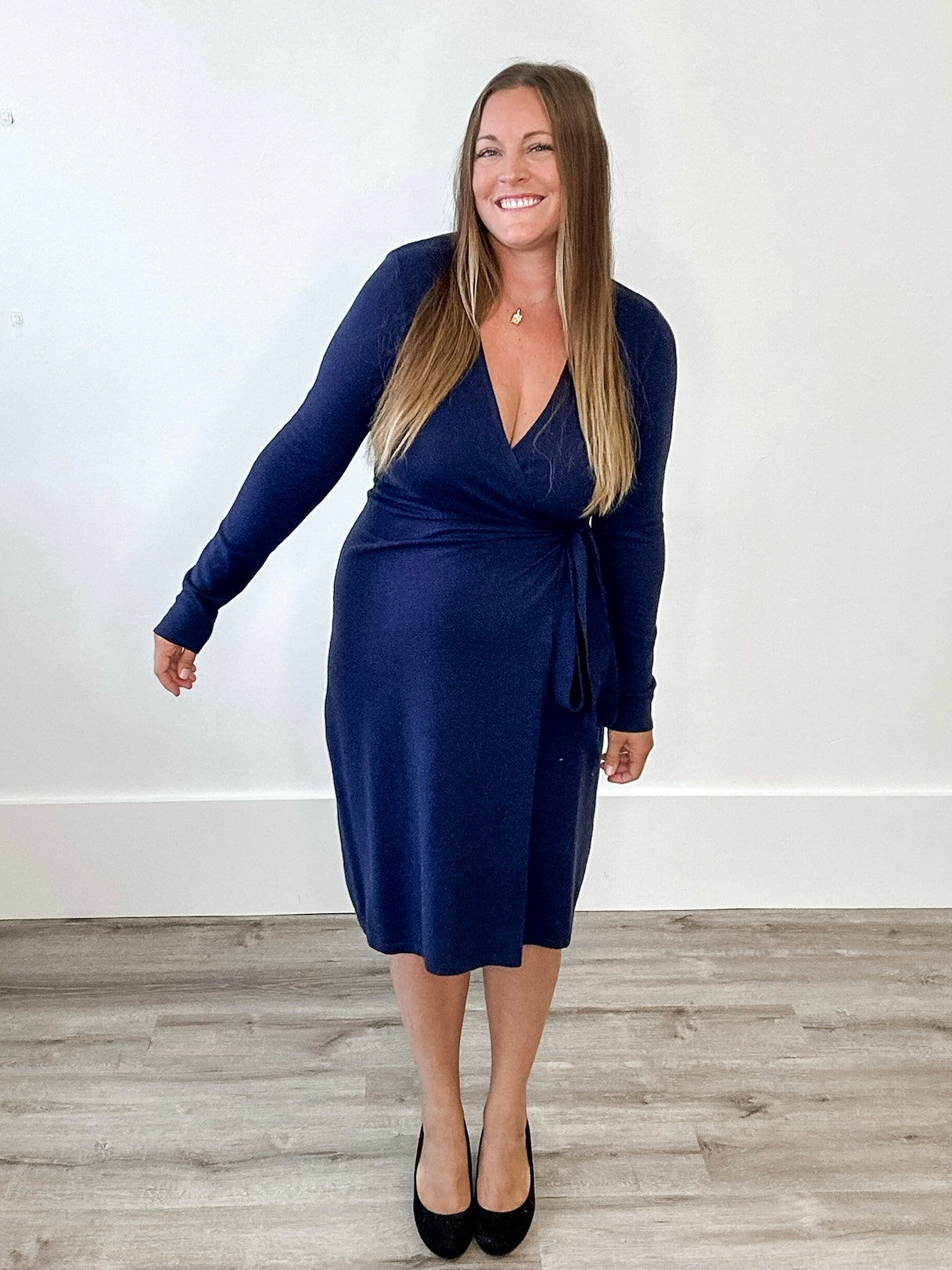 Long Sleeve Wrap Dress - Navy-dress- Hometown Style HTS, women's in store and online boutique located in Ingersoll, Ontario