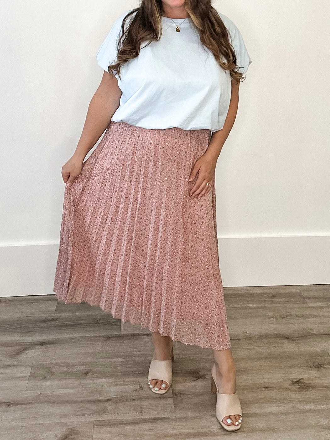 Floral Pleated Midi Skirt - Mauve-skirt- Hometown Style HTS, women's in store and online boutique located in Ingersoll, Ontario