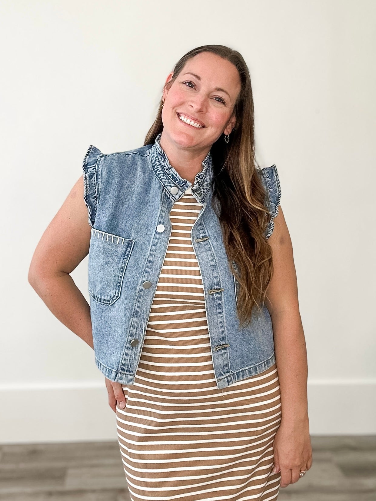 Ruffled Denim Vest-vest- Hometown Style HTS, women's in store and online boutique located in Ingersoll, Ontario