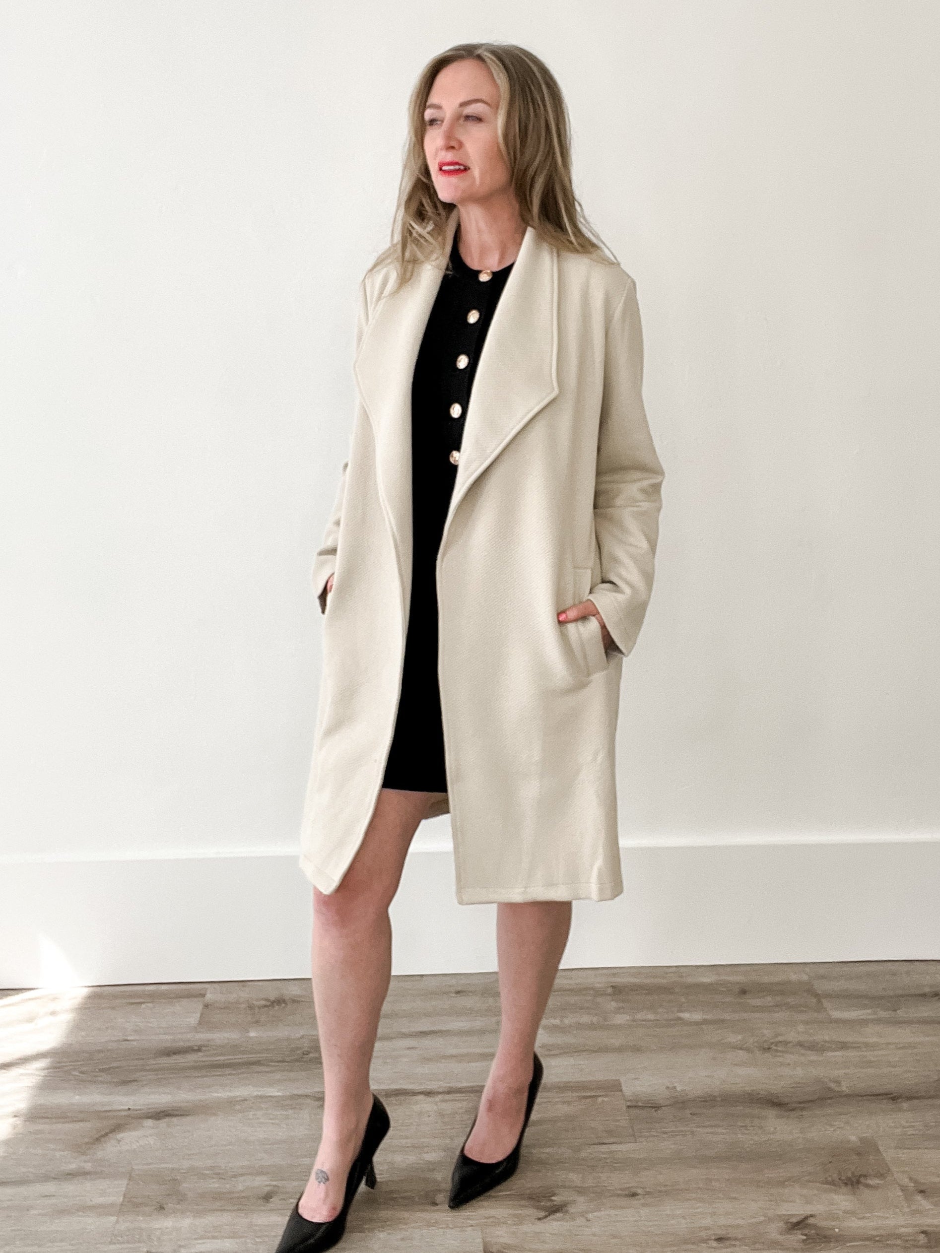 Drape Open Front Coat Jacket - Oatmeal-Coats & Jackets- Hometown Style HTS, women's in store and online boutique located in Ingersoll, Ontario