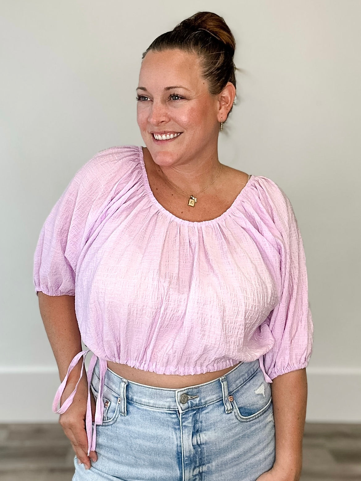 Puff Sleeve Scoop Neck - Lilac-blouse- Hometown Style HTS, women's in store and online boutique located in Ingersoll, Ontario