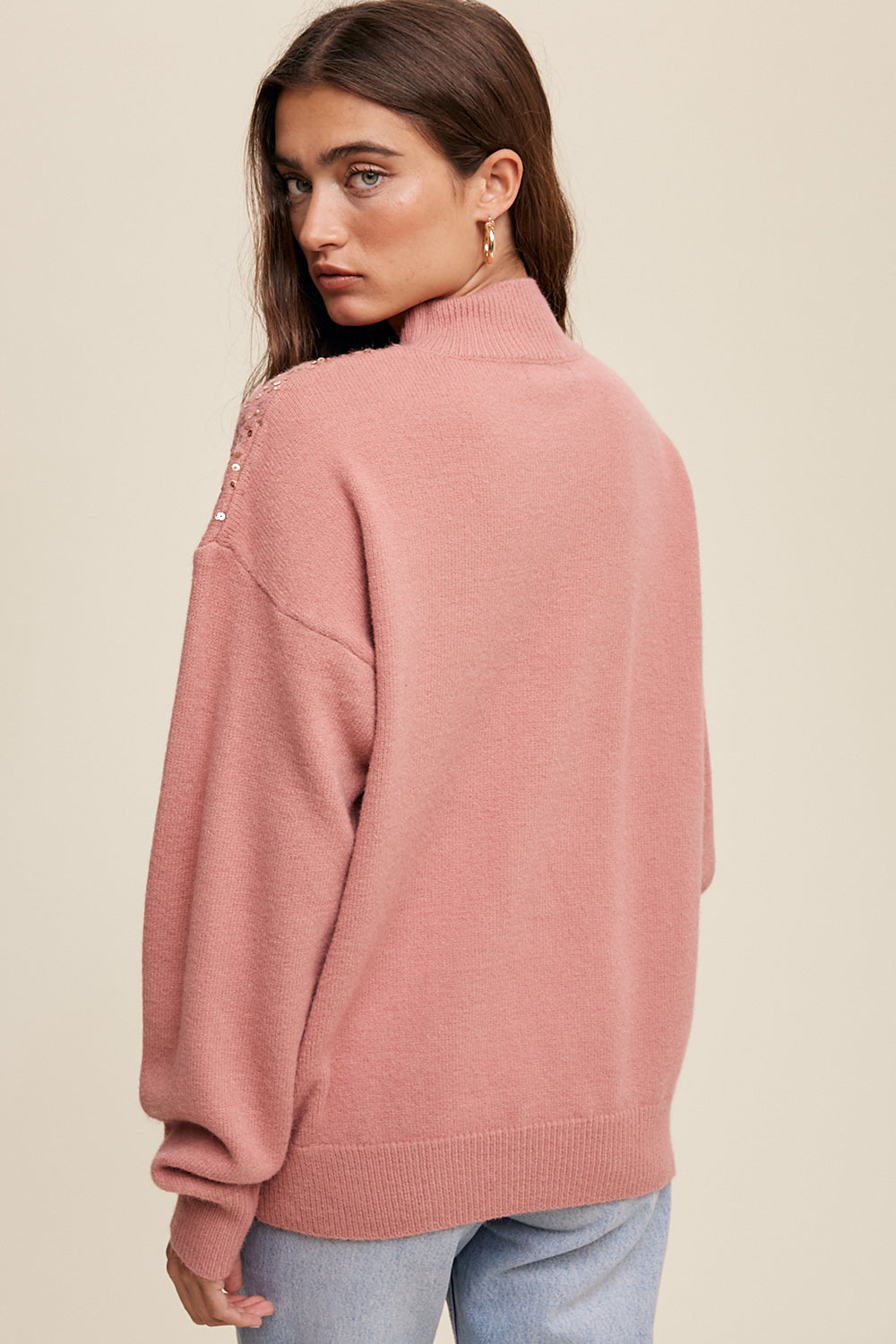 Sprinkled Sequin Sweater - Terracotta-Sweater- Hometown Style HTS, women's in store and online boutique located in Ingersoll, Ontario