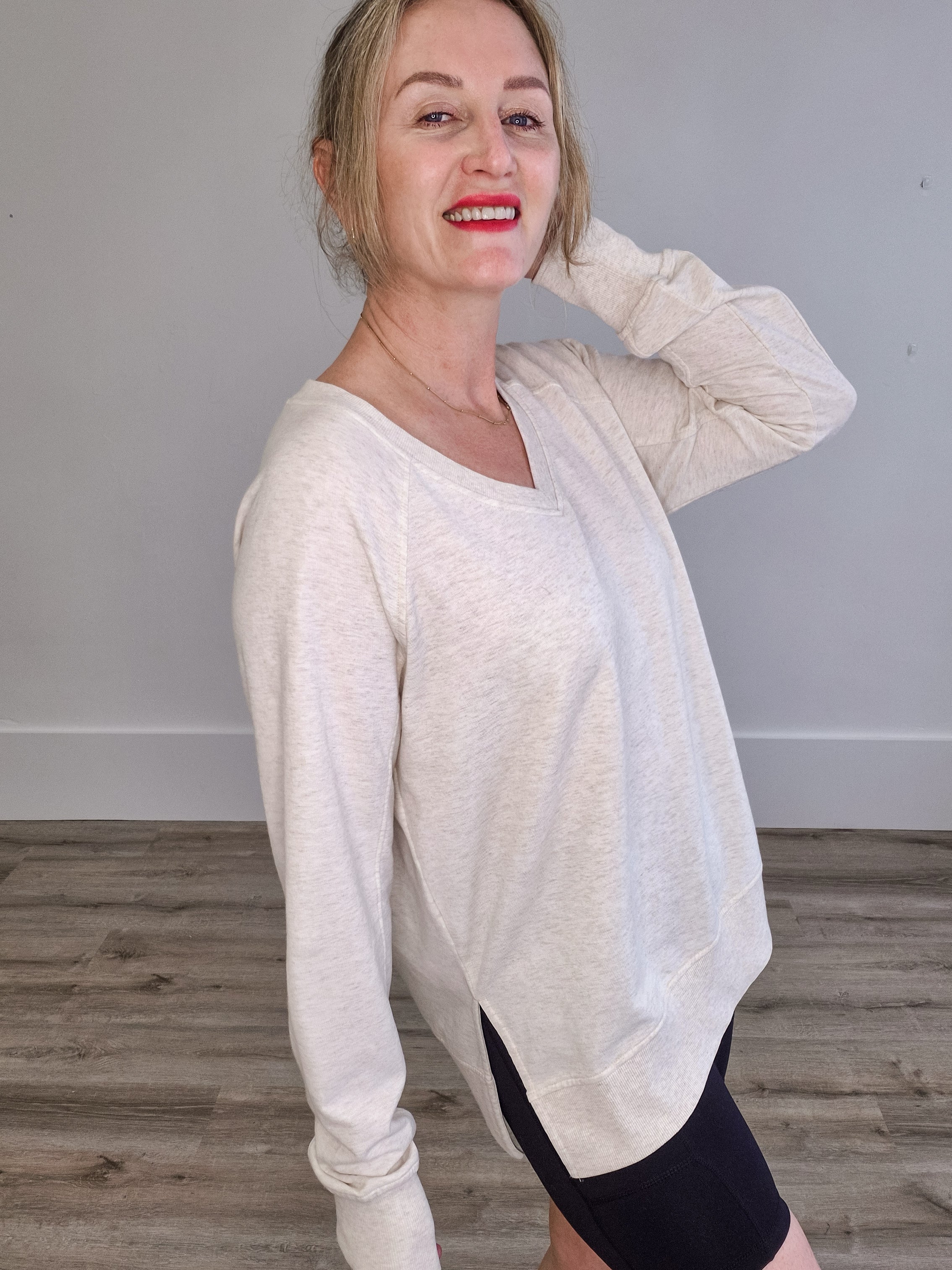 Modern Weekender V Neck - Light Oatmeal-Sweater- Hometown Style HTS, women's in store and online boutique located in Ingersoll, Ontario