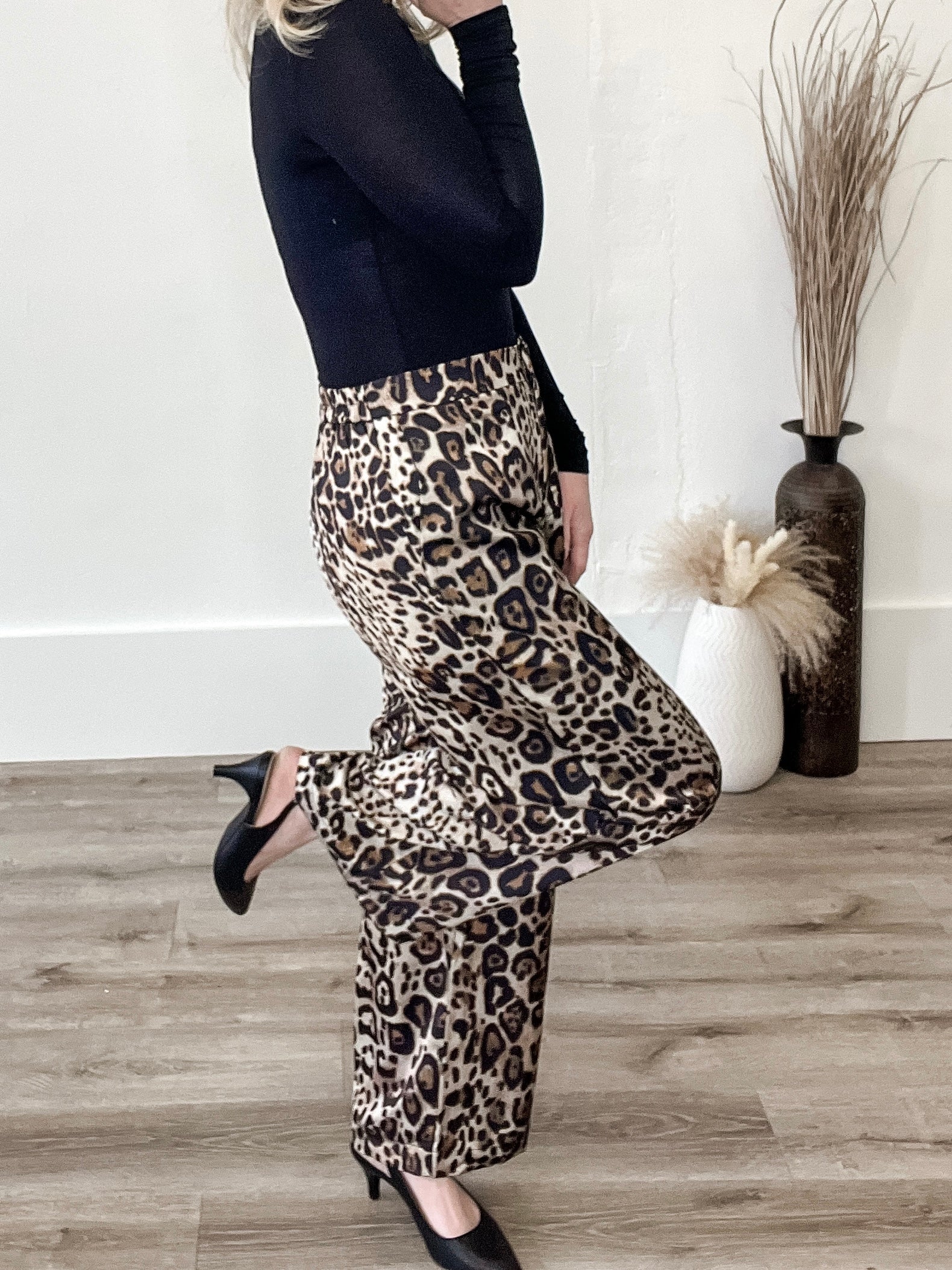 Animal Print Satin Pants-Pants- Hometown Style HTS, women's in store and online boutique located in Ingersoll, Ontario