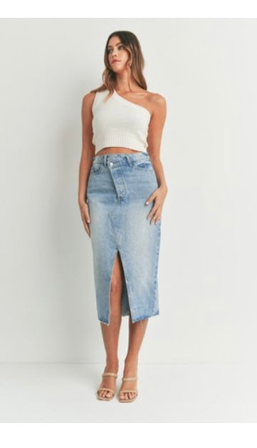 Open Slit Midi Skirt - Denim-Skirt- Hometown Style HTS, women's in store and online boutique located in Ingersoll, Ontario